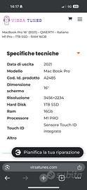 Mac Book Pro M1 A2485 16"  1tb ssd 16gb Ram