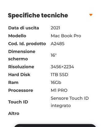 Mac Book Pro M1 A2485 16"  1tb ssd 16gb Ram