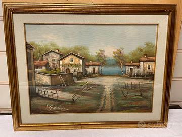 PAESAGGIO CON LAGO-A.SANDRI-OLIO SU TELA.ANNI '70