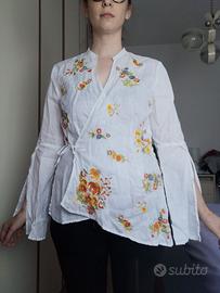 Camicia bianca di lino con ricami tg 44/46