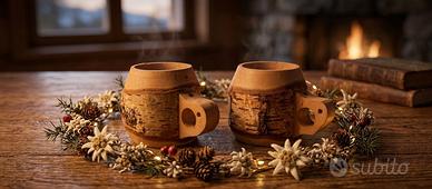 Coppia Tazzine in Legno con Corteccia Rustica