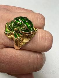 anello rana in smalto e argento 925 placcato oro 
