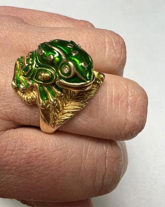 anello rana in smalto e argento 925 placcato oro 