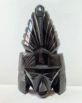 Scultura messicana totem idolo in ossidiana nera.
