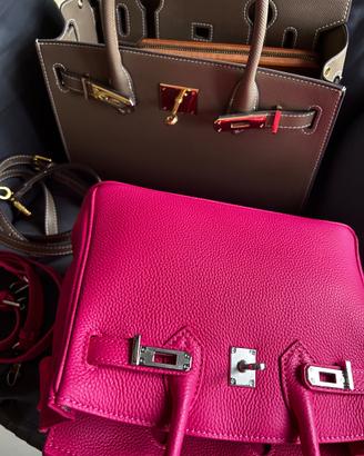 Due borse a mano in cuoio donna fucsia e fango