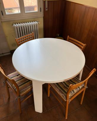 Tavolo Rotondo Bianco Allungabile + Set 4 Sedie