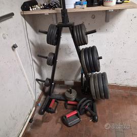 dischi palestra e rastrelliera porta pesi