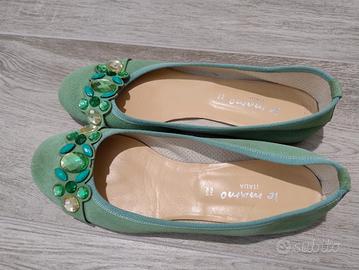 Ballerine gioiello scamosciate verde acqua nr 40