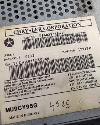 56038585AO AUTORADIO JEEP GRAND CHEROKEE 2.7 D 4X4