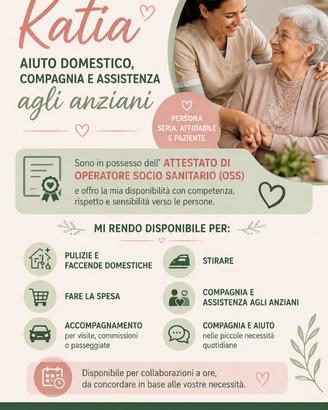 Aiuto domestico, compagnia agli anziani