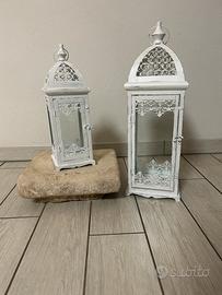 Lanterne vetro e metallo bianco anticato