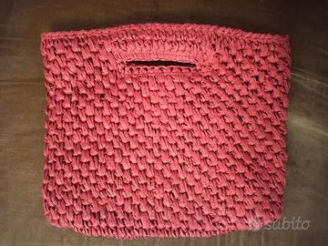 Borsa a mano OVS, rossa, in rafia intrecciata