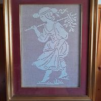 Quadro ricamato filet con dama
