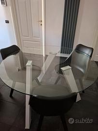 Tavolo Stones Romdò fisso piano  vetro e struttura