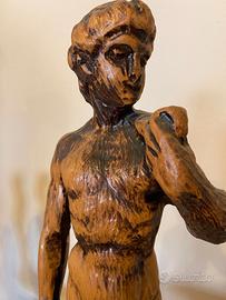 Statua uomo David di Michelangelo in legno