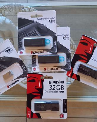 Pen Drive Kingstone Nuovi da 32, 64, 128 e 256 Gb