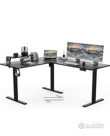 Scrivania nera ad L 160x140 cm -altezza regolabile