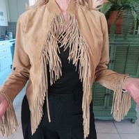 giacca corta in vera pelle scamosciata con frange 