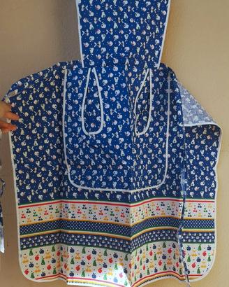 Grembiule cucina vintage blu a fantasia frutta