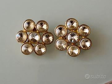 Grandi orecchini vintage anni ‘80 clip con strass