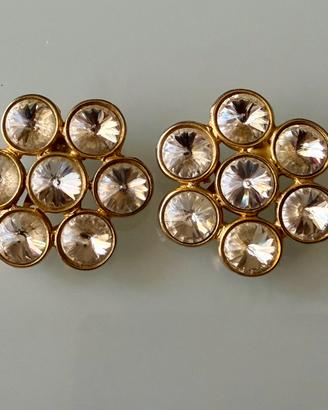 Grandi orecchini vintage anni ‘80 clip con strass