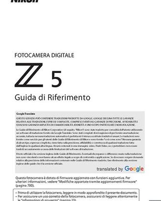 GUIDA MANUALE  PER LE NIKON Z5 e Z8 e Z9