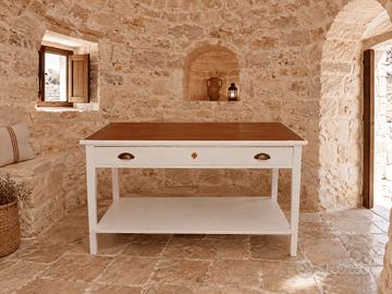 ANTICO TAVOLO IN LEGNO, CASSETTO E RIPIANO