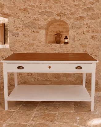 ANTICO TAVOLO IN LEGNO, CASSETTO E RIPIANO