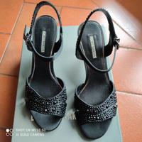 Sandali in raso nero con strass "Luciano Barachini