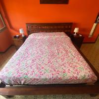 Struttura letto con doghe e comodini LEGNO TEAK