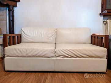 Divano da salotto, in legno e pelle