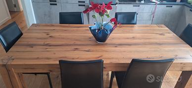 Tavolo legno rovere naturale artigianale+6 sedie