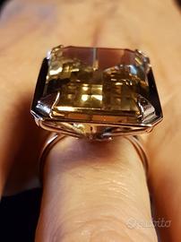 Anello vintage originale quarzo fumè e oro