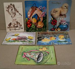 AUGURI BUONA PASQUA Lotto 6 cartoline PULCINI UOVA