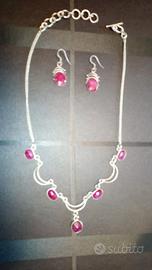 Parure collana e orecchini argento e rubini