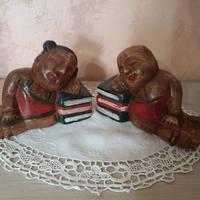 Coppia di sculture etniche bambini in legno 