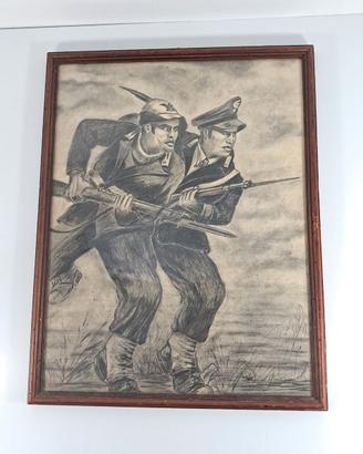 Quadro con vetro contenente disegno a carboncino