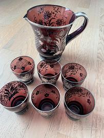 Servizio vetro rubino anni ’50 con decoro argento