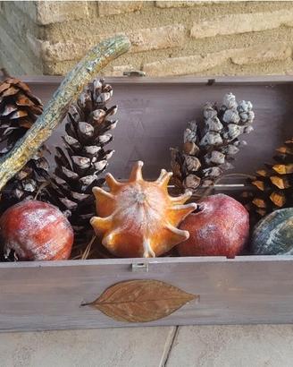 Cofanetto in legno con zucche essiccate