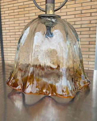 Lampadario vintage a sospensione in vetro ambrato