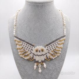 Collana choker Artigianale Perle di fiume Gufo