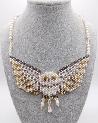 Collana choker Artigianale Perle di fiume Gufo