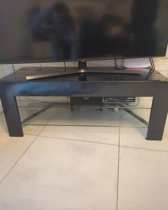 Tavolino televisore in acciaio e vetro