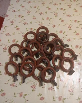 24 anelli per tende in legno vintage 