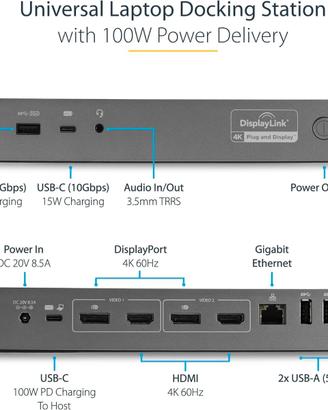StarTech Docking Station Doppio HDMI/DP 4K, 100W