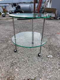 Tavolino acciaio e vetro con ruote