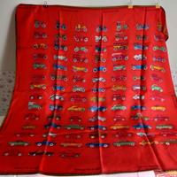 Foulard seta fondo rosso e fantasia Fiat anni 70