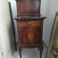 Mobile comodino anni 20 in legno di ciliegio marmo