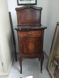 Mobile comodino anni 20 in legno di ciliegio marmo