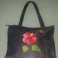 Borsa jeans blu fiori papaveri dipinta a mano